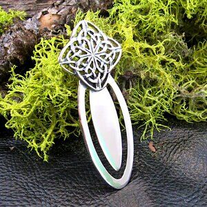 Solid 925 Sterling Silver Celtic Quaternary Knot Bookmark, Irish Page Marker